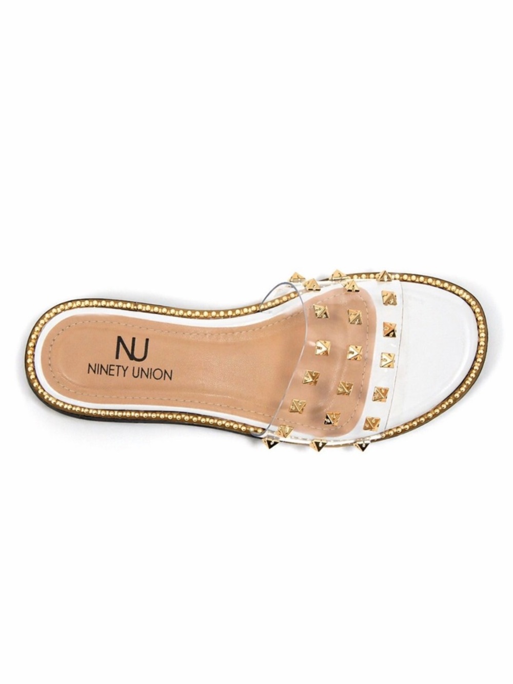 Ninety Union Studded Slides in White & Black w/ Gold Accents, SZ 11 EUC - Picture 2 of 11